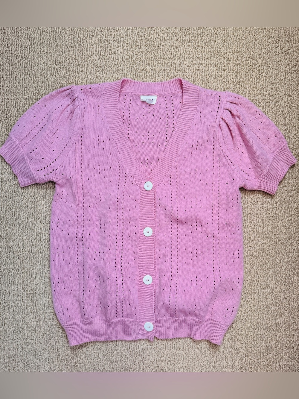 Light Pink Short Sleeve Knit Cardigan with Button Front